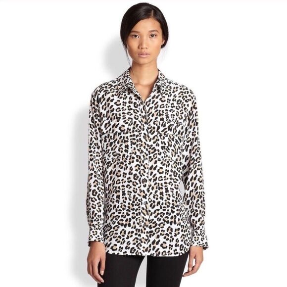 Equipment Femme Silk leopard button down blouse shirt size small - Picture 1 of 16